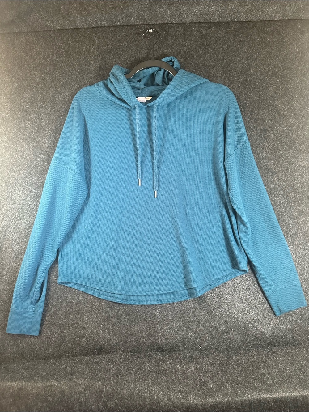 Victoria's Secret Womens Blue Waffle Knit Pullover Hoodie Long Sleeve Medium